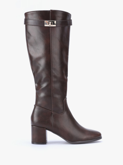 Bottes cavalières en simili marron avec bride