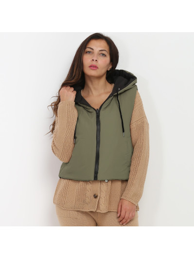 Doudoune sans manches noir et kaki réversible