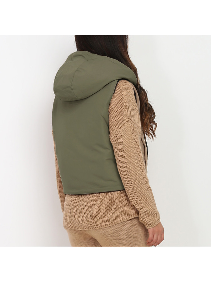 Doudoune sans manches noir et kaki réversible