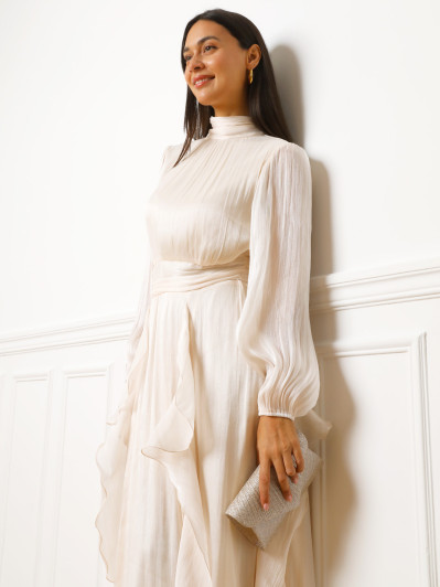 Robe longue à volants beige