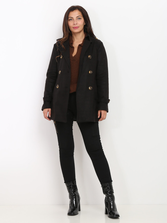 Manteau court noir ceinturé