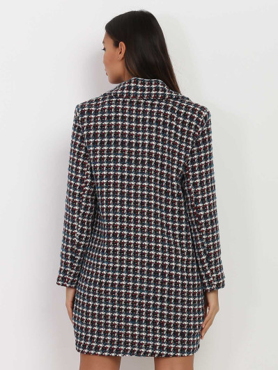 Manteau multicolore en tweed à boutons officier