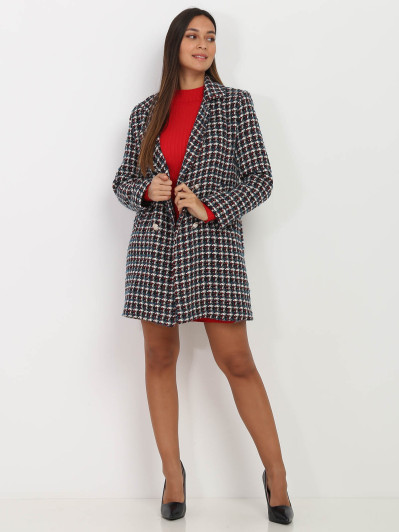 Manteau multicolore en tweed à boutons officier