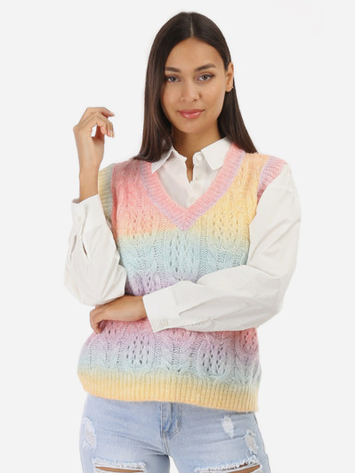Pull sans manches multicolore à col V