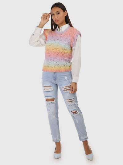 Pull sans manches multicolore à col V