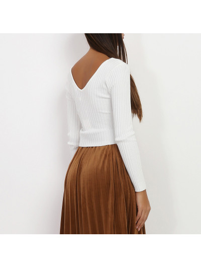 Sous pull cropped blanc en maille côtelée