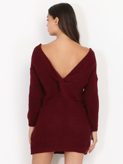 Robe pull bordeaux effet torsadé femme pas cher la modeuse
