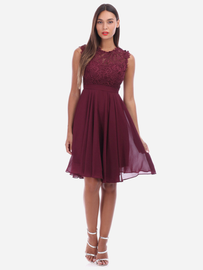 Robe à encolure dentelle grandes tailles