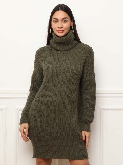 Robe pull courte kaki à col roulé