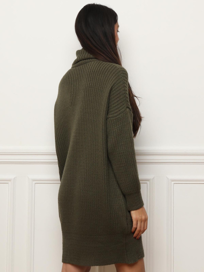 Robe pull courte kaki à col roulé