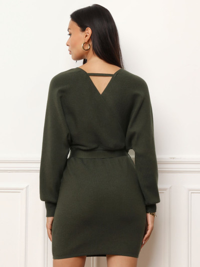 Robe pull kaki moulante ceinturée