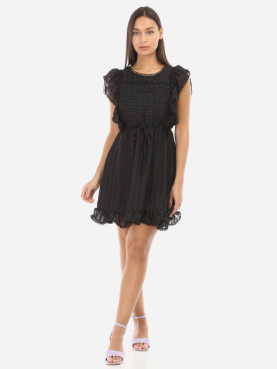 Robe noire à volants et à noeud dans le dos