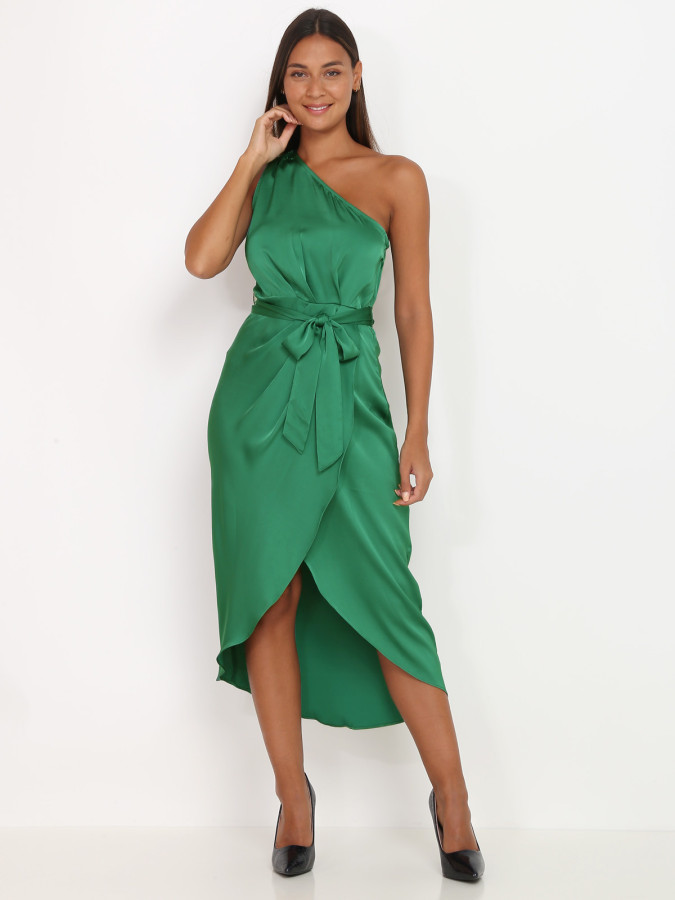 Robe asymétrique satinée verte