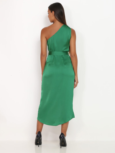 Robe asymétrique satinée verte
