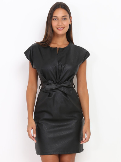 Robe noire en simili à col fendu