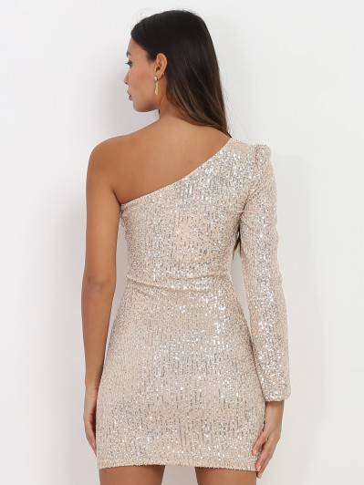 Robe asymétrique dorée à sequins