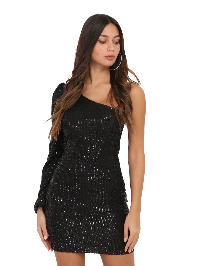 Robe asymétrique noire à sequins