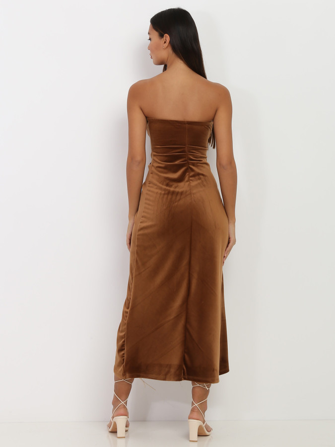Robe bustier camel en velours drapé