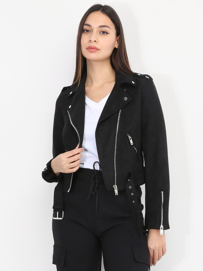 Veste motard noire en suédine pas cher la modeuse