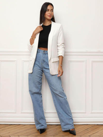 Veste blazer blanche à manches retroussées