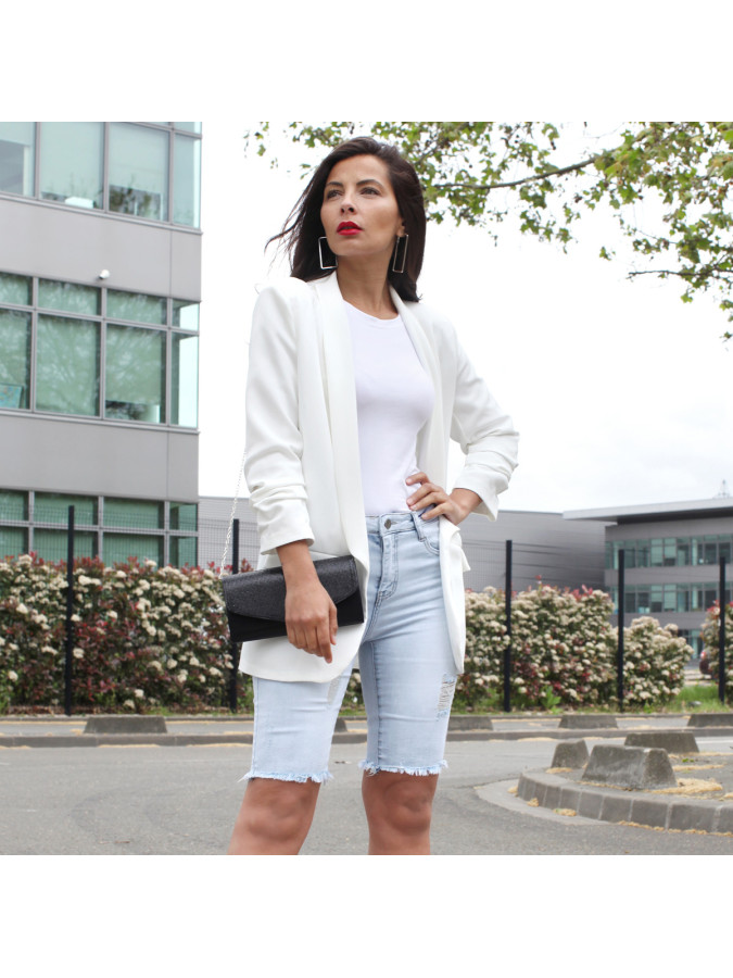 Veste blazer blanche à manches retroussées