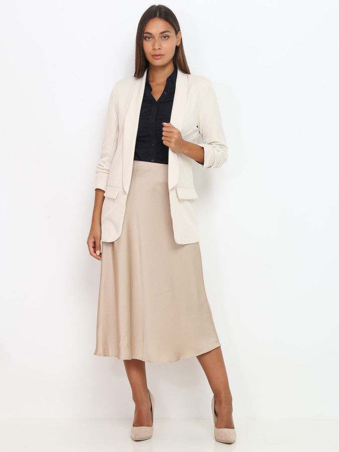 Veste blazer beige à manches retroussées