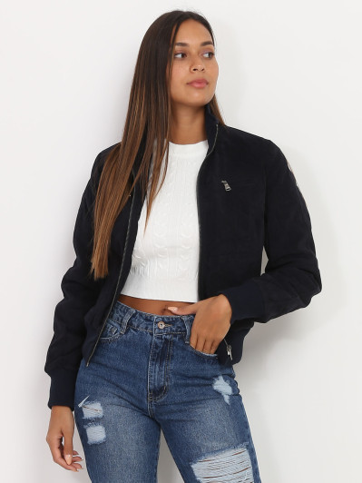 Bomber bleu en suédine