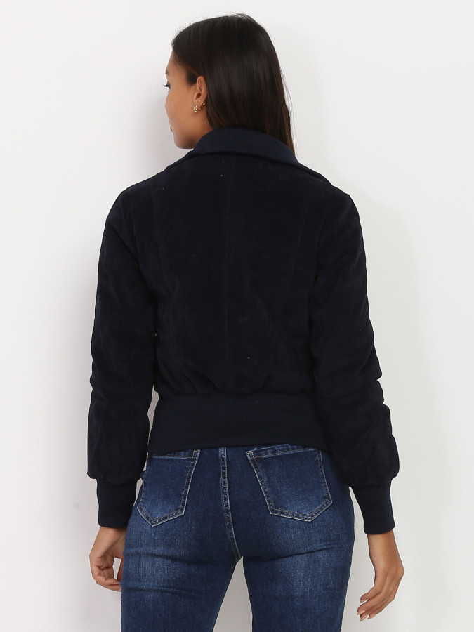 Bomber bleu nuit en suédine à poches zippées