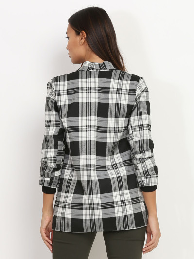 Blazer blanc et noir à imprimés carreaux