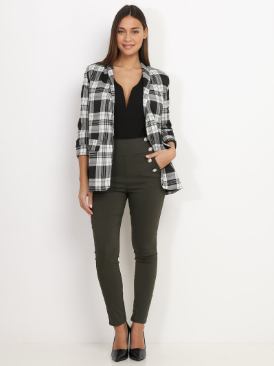 Blazer blanc et noir à imprimés carreaux