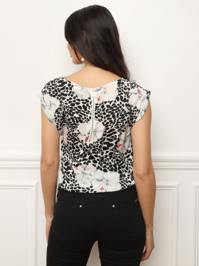 Tunique imprimé floral et animal gris