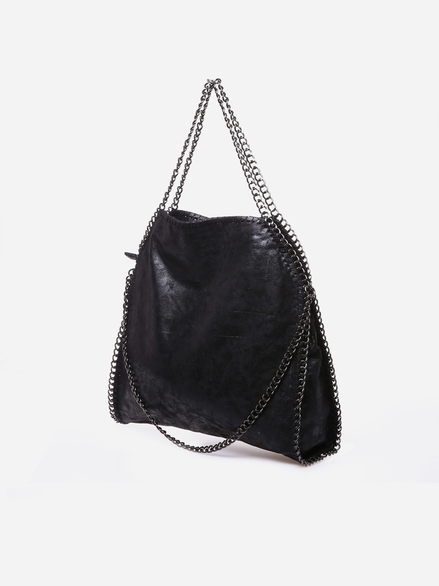 Sac cabas noir moyen avec anses en chaînes pas cher - Main Image