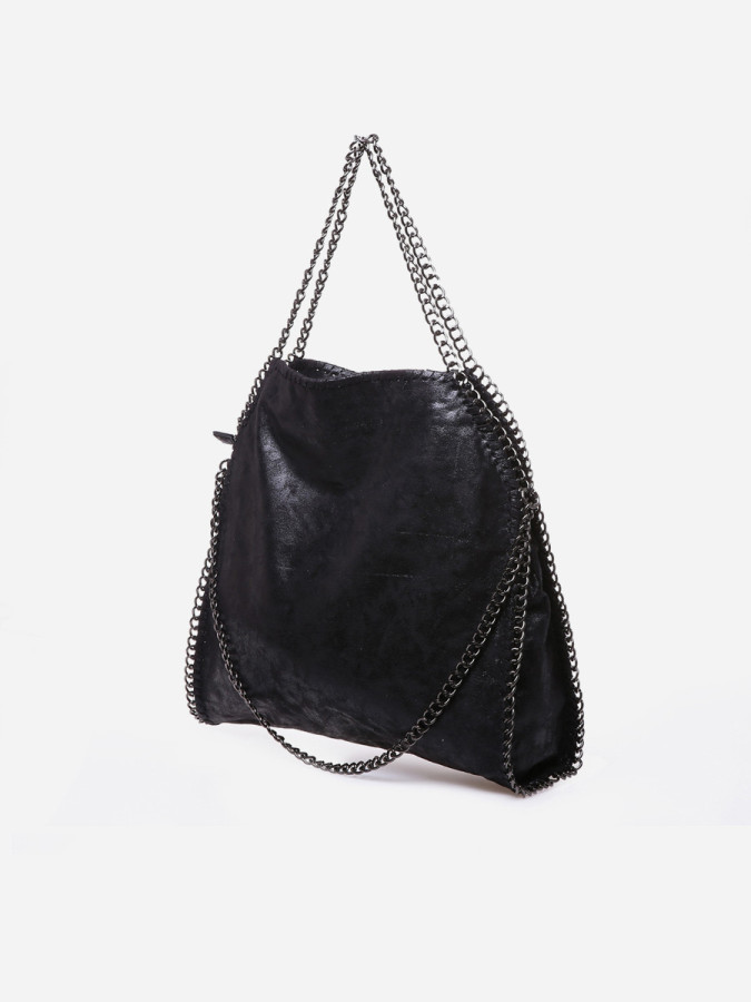Sac cabas noir moyen avec anses en chaînes pas cher