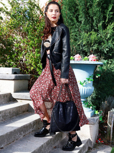 Sac cabas noir moyen avec anses en chaînes pas cher