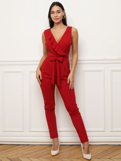 Combinaison bordeaux à volants femme pas cher la modeuse