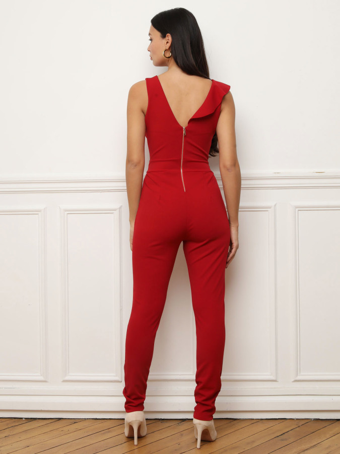 Combinaison bordeaux à volants femme pas cher la modeuse