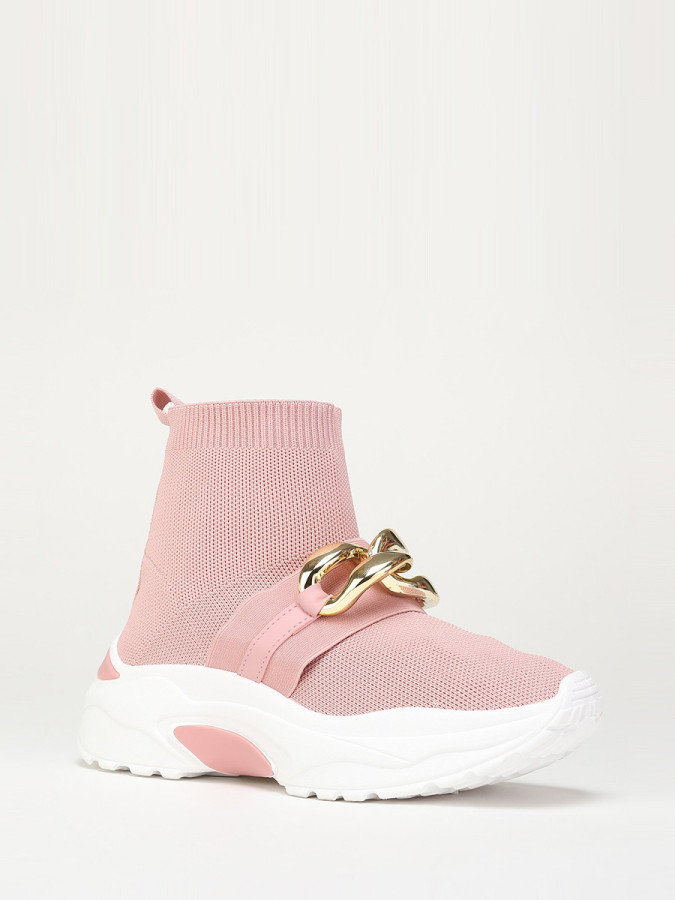 Basket roses effet chaussettes à chaîne