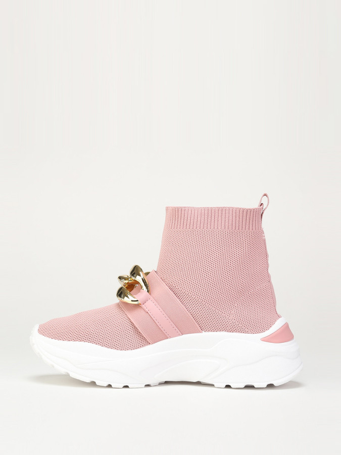 Basket roses effet chaussettes à chaîne