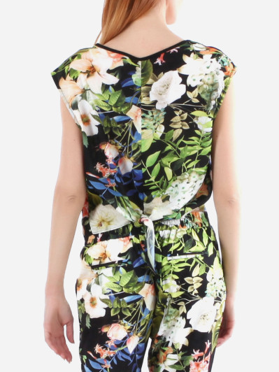 vêtement femme top court à imprimé tropical pas cher noir