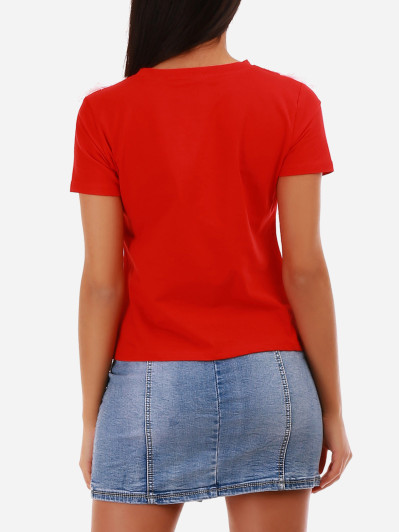 T-shirt rouge motif à sequins femme pas cher la modeuse