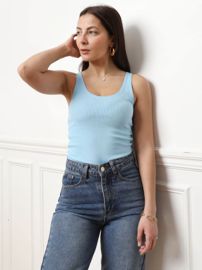 Débardeur côtelé bleu clair