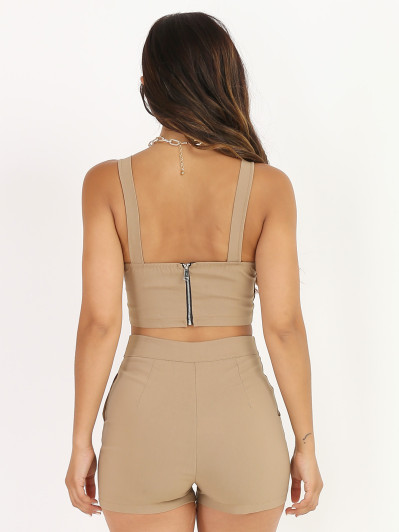 Crop top camel texturé style chambray