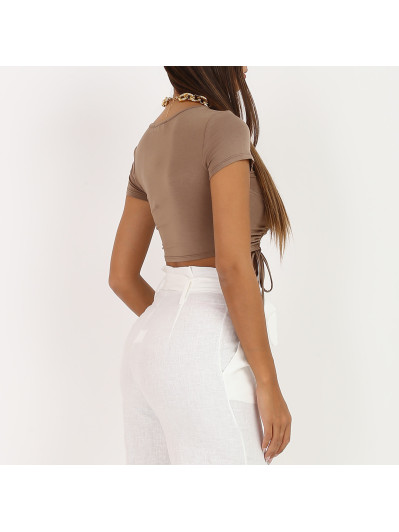Crop top taupe froncé style corset