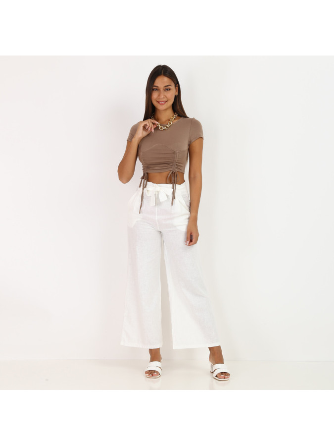 Crop top taupe froncé style corset