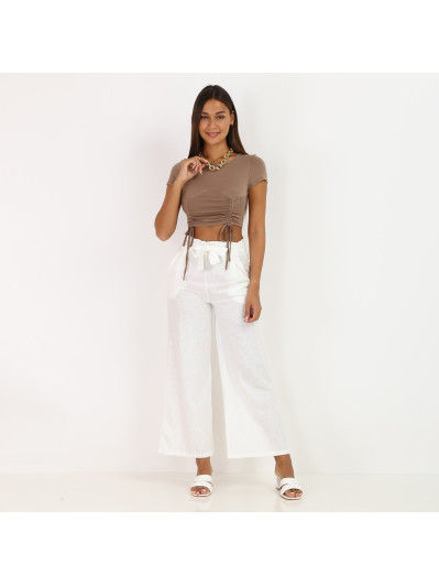 Crop top taupe froncé style corset