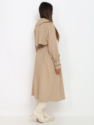 Trench long beige foncé ceinturé