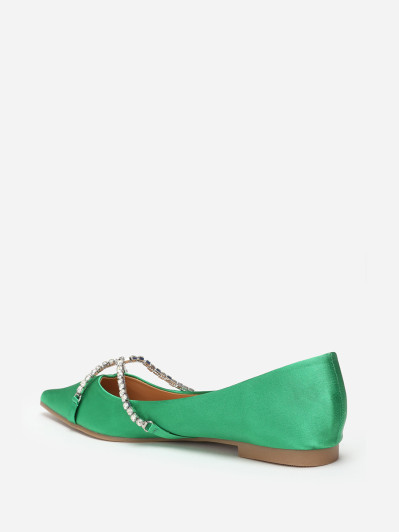 Ballerines pointues vertes satinées et strass