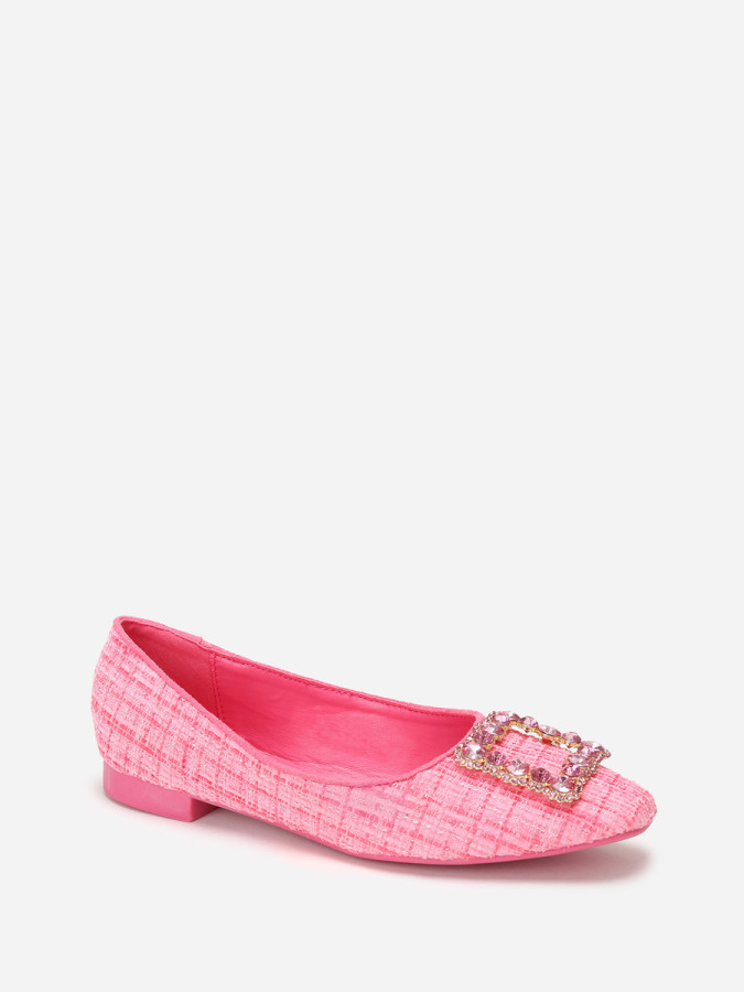 Ballerines fuchsia en tweed avec bride bijou