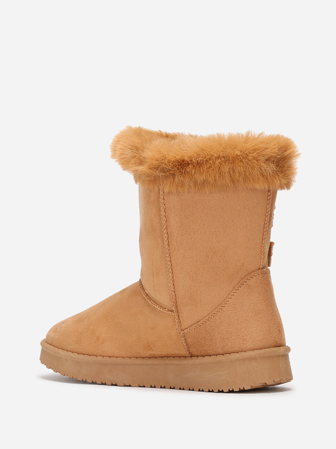 Boots camel en suédine et fourrure à scratchs femme pas chere la modeuse