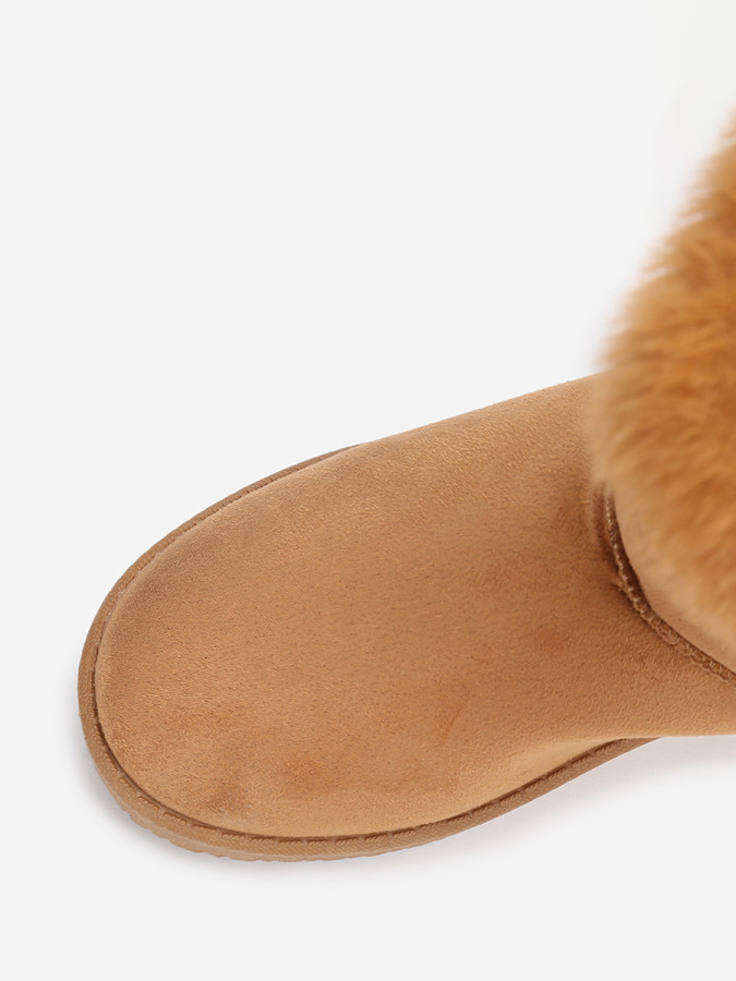 Boots camel en suédine et fourrure à scratchs femme pas chere la modeuse